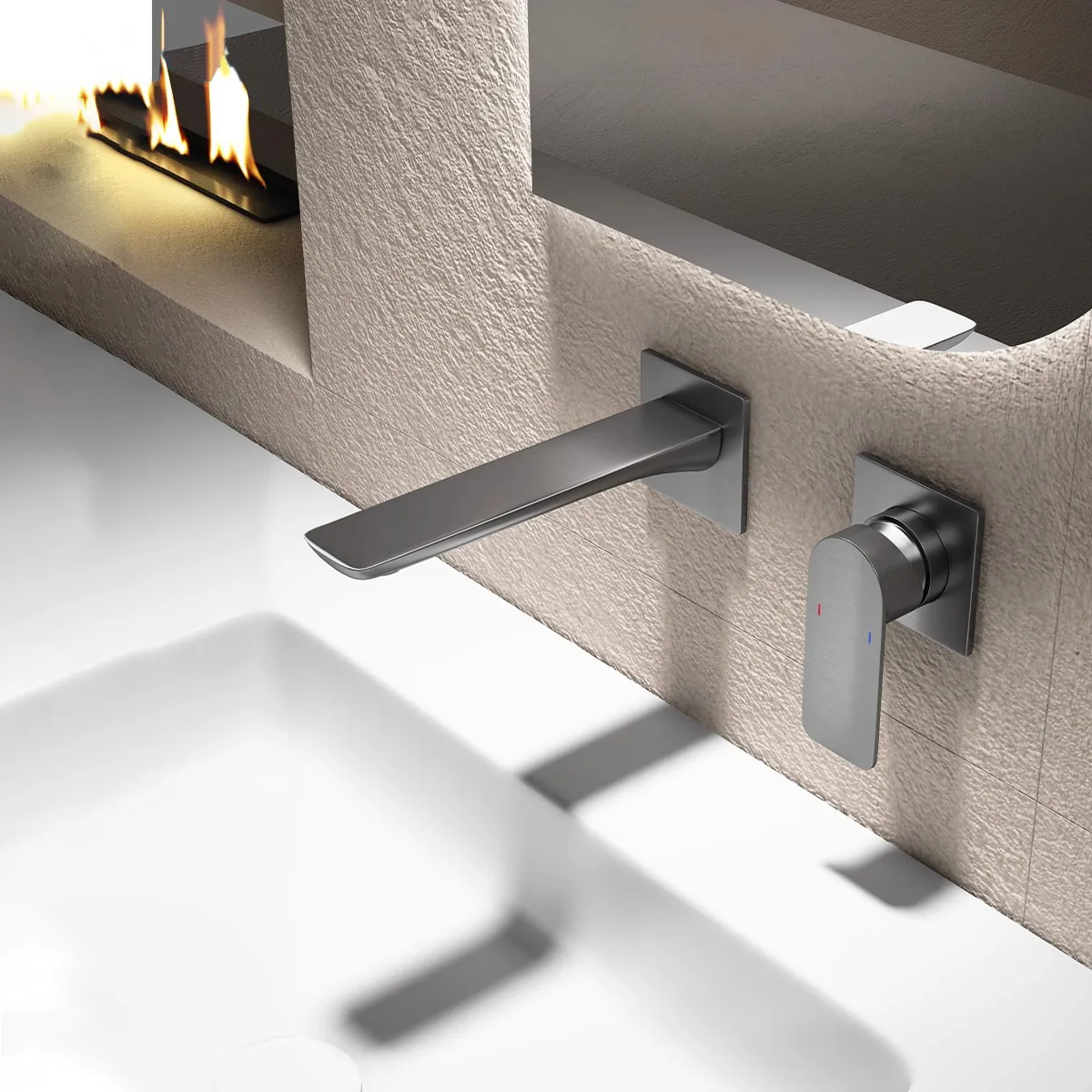 Luxury Concealed Full Copper Wall Mounted Faucet Hotel Sink Tap for Home Bathroom Hot And Cold Water Mixer Tap