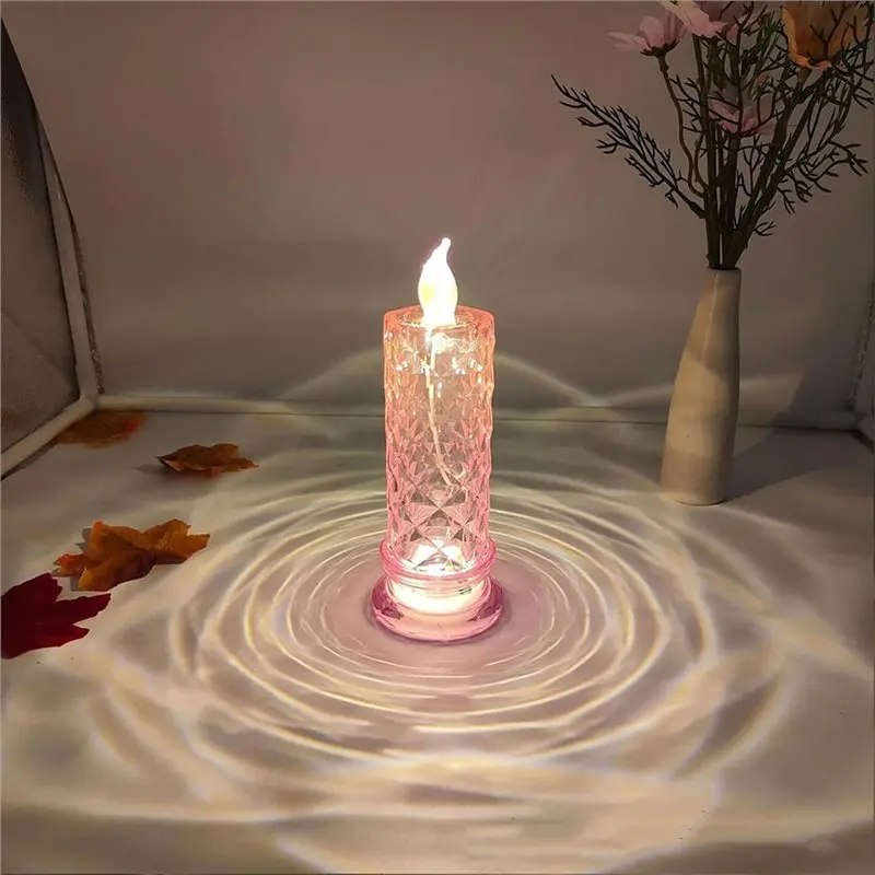 A93Z Rose LED Crystal Candle Lights Shadow Effect 4PCS Battery Operated Flameless Candles With Base For Valentine' S Day