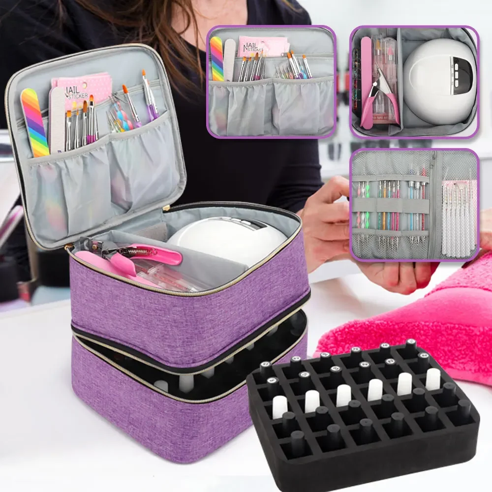 30 Bottles Nail Polish Carrying Case Large Capacity 2 Layers Storage Bag Cosmetic Handbag Organizer for Travel Essential Oil Bag