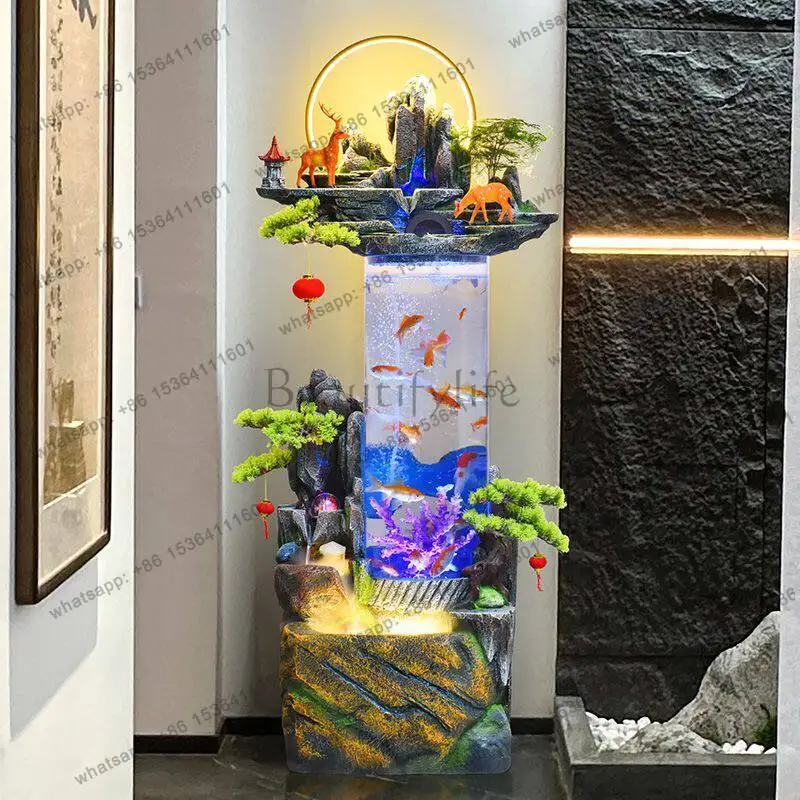 Large Fish Tank Household High Mountains and Flowing Water Circulation To Attract Wealth Ornament Landscape Bonsai Waterscape