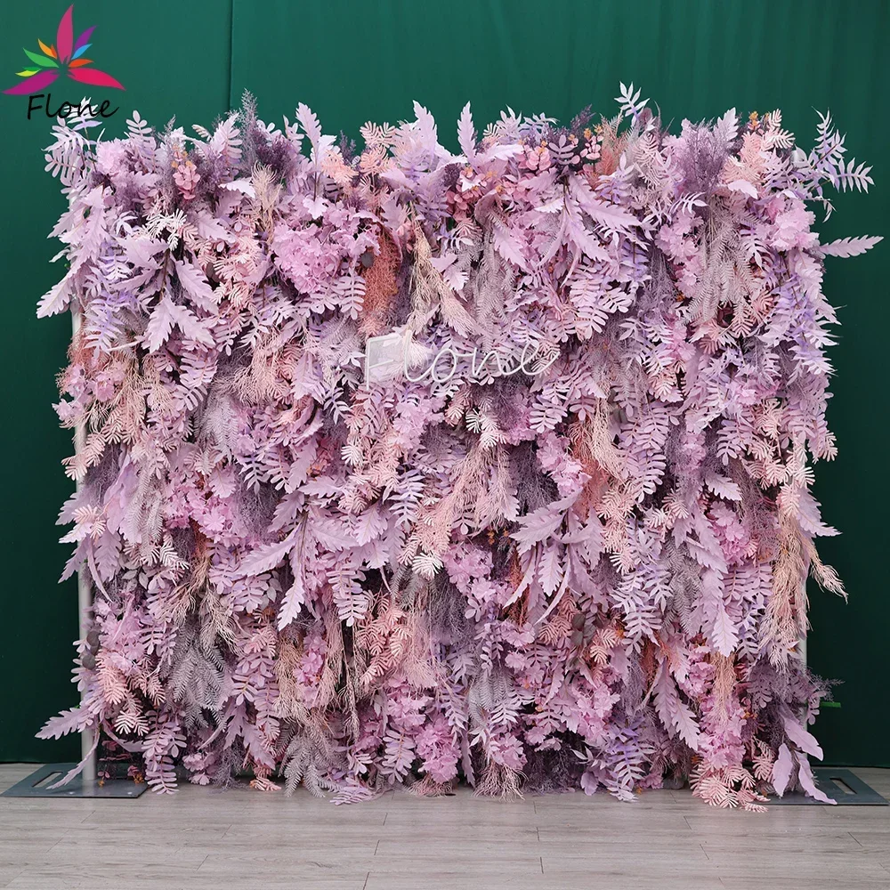 High Level Luxury Flower wall Marriage Event Party Backdrop Decoration Artificial Flower Wall Wedding Purple Plant Leaves H7.2ft