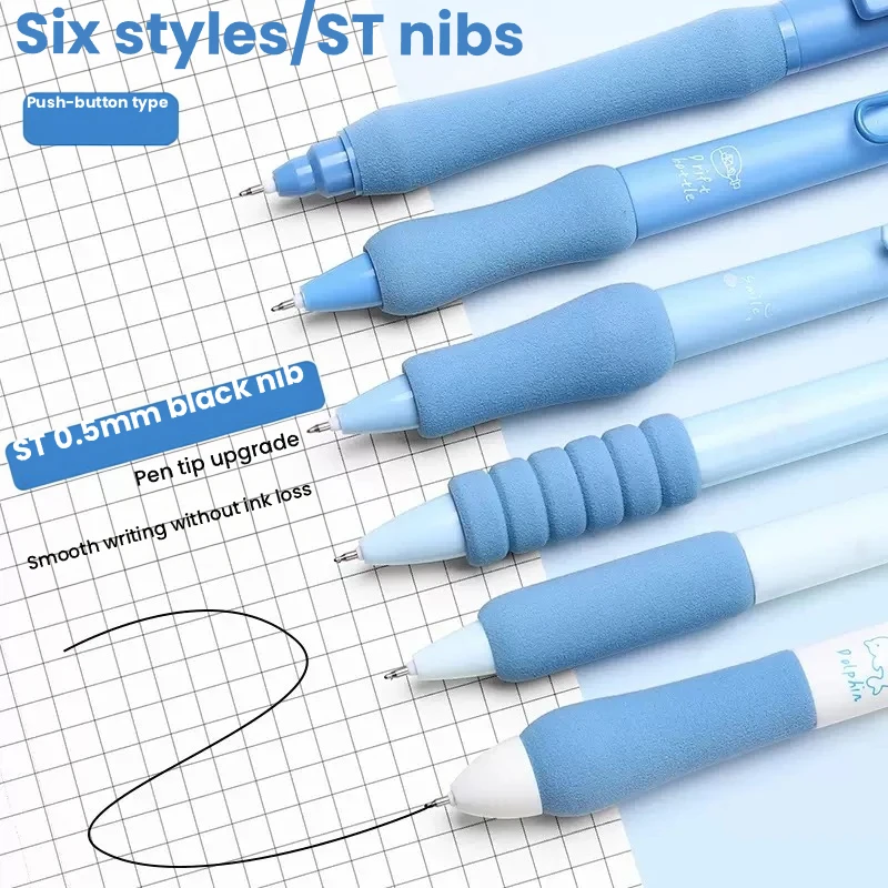 6-Pack Dopamine Soft-Grip Relaxation New Year Gift Retractable Ballpoint Pens, Specifically for Student Exams, 0.5mm Black