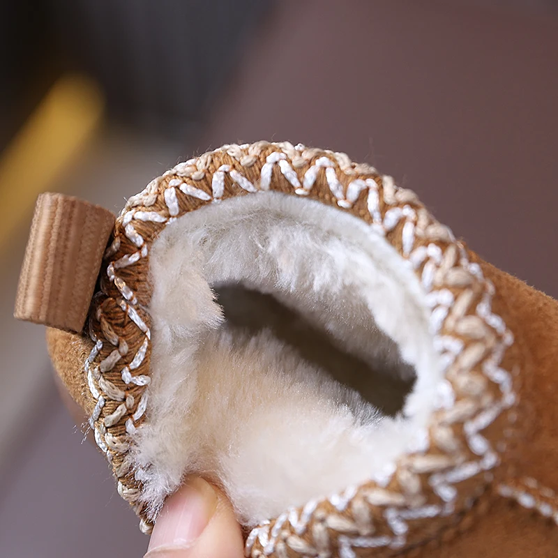 Ethnische, geflochtene Schneestiefel mit Fleece-Futter für Kinder, warme Retro-Knöchelstiefel für Kinder, rutschfeste Winterstiefel mit dicker Sohle für Kleinkinder. – Detail 8