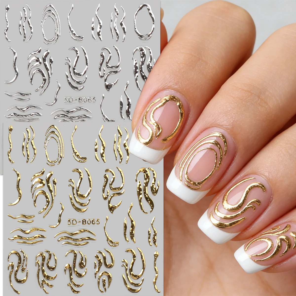 2 Stück Retro-Romantik-Nagelsticker in Metallic-Farben mit geprägtem Muster, DIY, Geschenk, Y2K, einfache Anwendung, Nageldekoration
