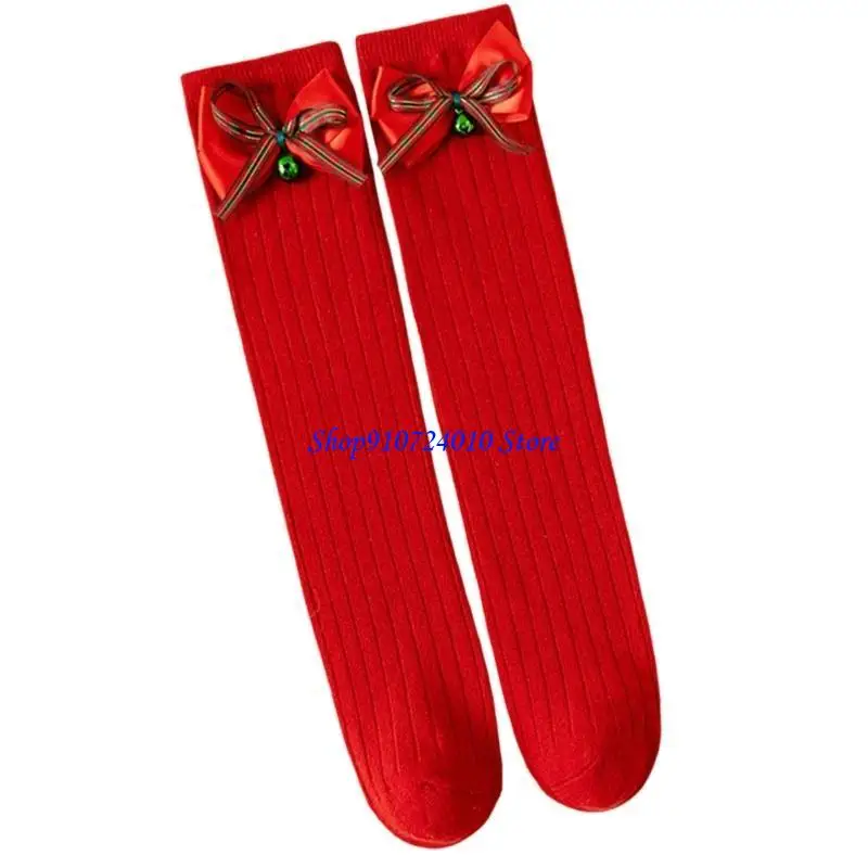 77HD Girls Christmas Cotton Socks Middle Calf Elastic Comfortable for School Event