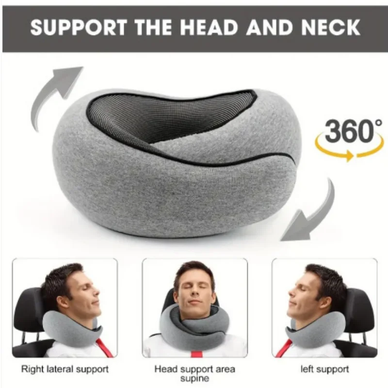 Almohada de viaje portátil en forma de U, almohada de caracol de espuma viscoelástica, soporte para el cuello de viaje, almohadas suaves ajustables para romper el mediodía