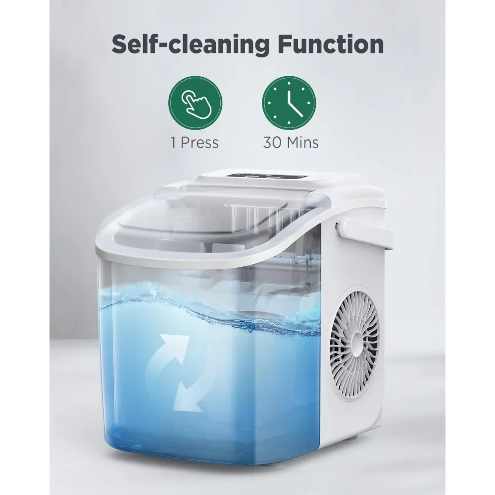 Self-Cleaning Bullet Ice Machine, Bancada, 9 Cubos, Pronto em 6 Mins, 26lbs em 24Hrs, 2 Tamanhos, Bancada