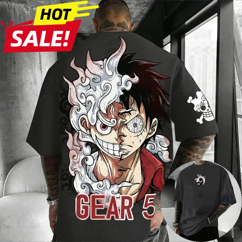 أنيمي نيكا لوفي جير 5 قطعة واحدة Harajuku الرجال الصيف تي شيرت تقليدي فضفاض المرأة الشارع الشهير للجنسين عادية كم قصير تي شيرت