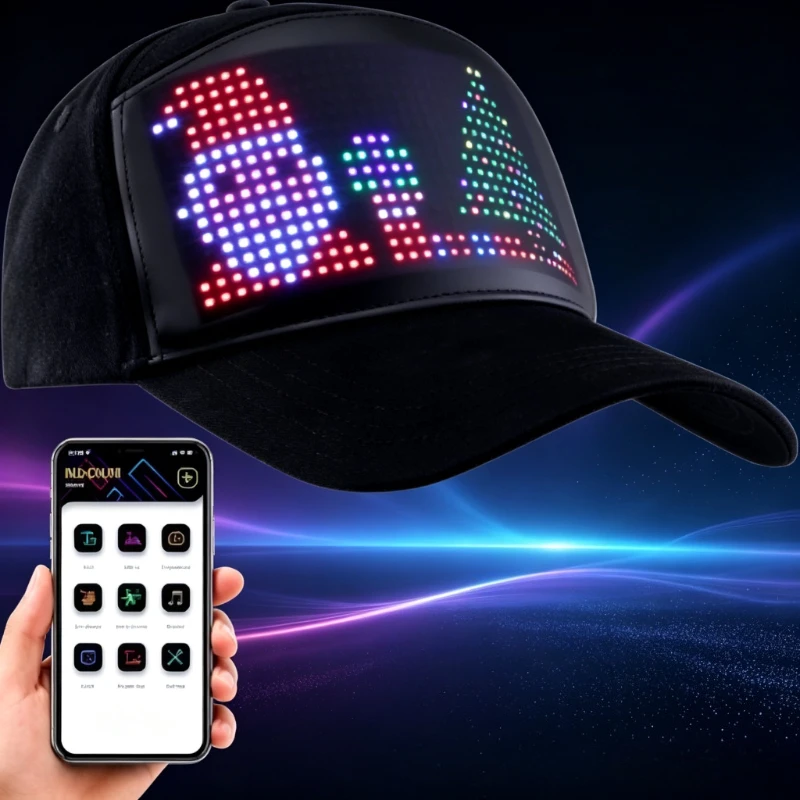 Led Baseball Cap Usb App Control Bluetooth Rechargeable Scrolling Atmosphere Message Board Hop Display Hat Glowing Hat Hip