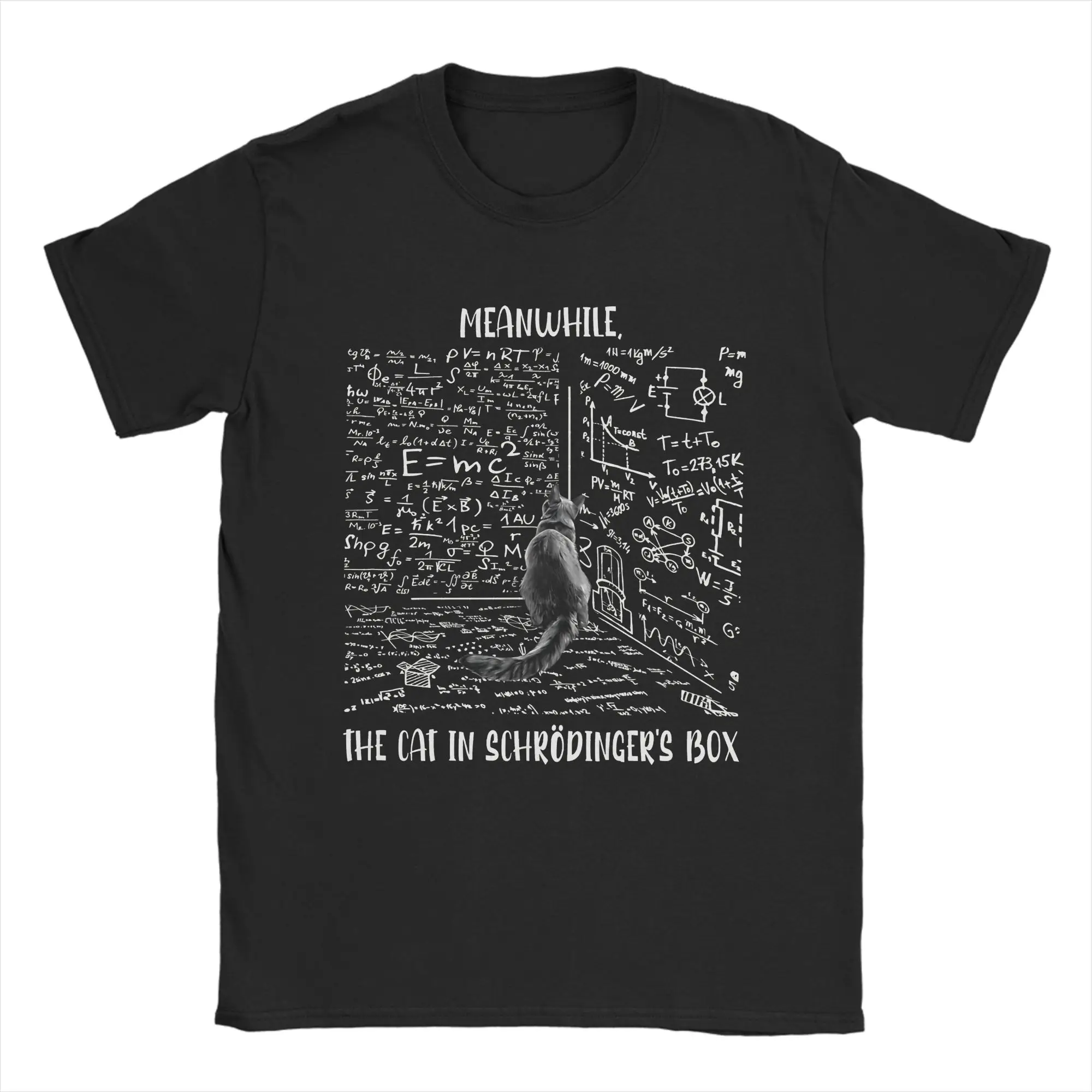 Novelty Schrodinger Cat  T Shirt Unisex Round Neck Short Sleeve Top Tee Quantum Mechanics Cat 100%Cotton Summer Top Tee