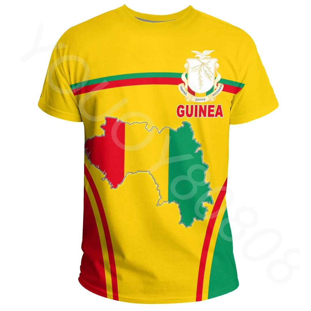 Summer New Men\'s Round Neck Short Sleeve Printed Casual Loose Street African Zone Clothing - Guinea Event Flag T-Shirt