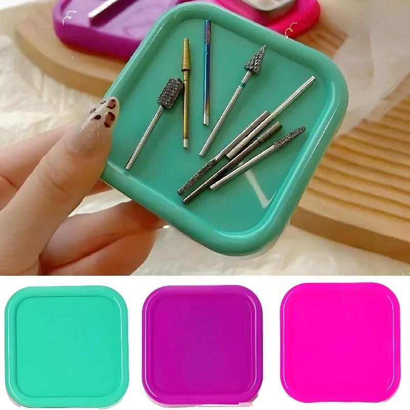 Caixa de armazenamento de cabeça de esmalte de manicure, frasco magnético, ferramentas de mesa para unhas com caixa quadrada magnética, agulha de costura anti-perda, organização de unhas