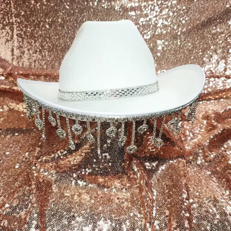 N5KB Cowgirl Hat Shining Tassel Hat Elegante kwastjes kralen Hat Photo Props
