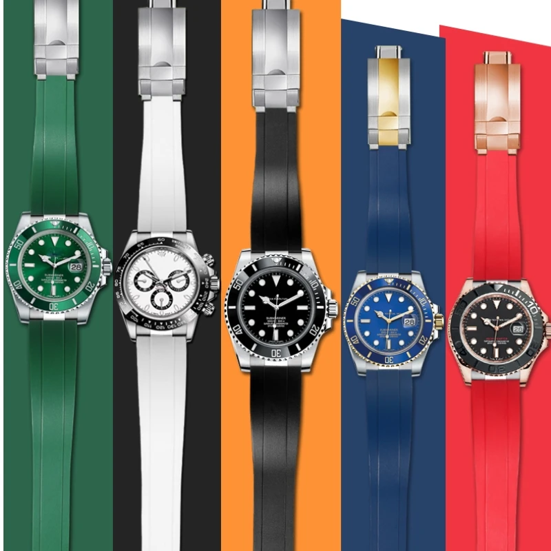 20mm 21mm 22mm For Rolex Daytona Gmt Oyster Tudor Black bay Omega Watchband Rubber Fold Buckle Watch Strap Silicone men Bracelet - view 3