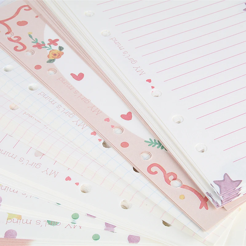 2024 Girly Cute School Notebook Filler Paper Set A6 Kawaii Diary Refill For Filofax Dokibook Agenda Organizer 100 Sheets