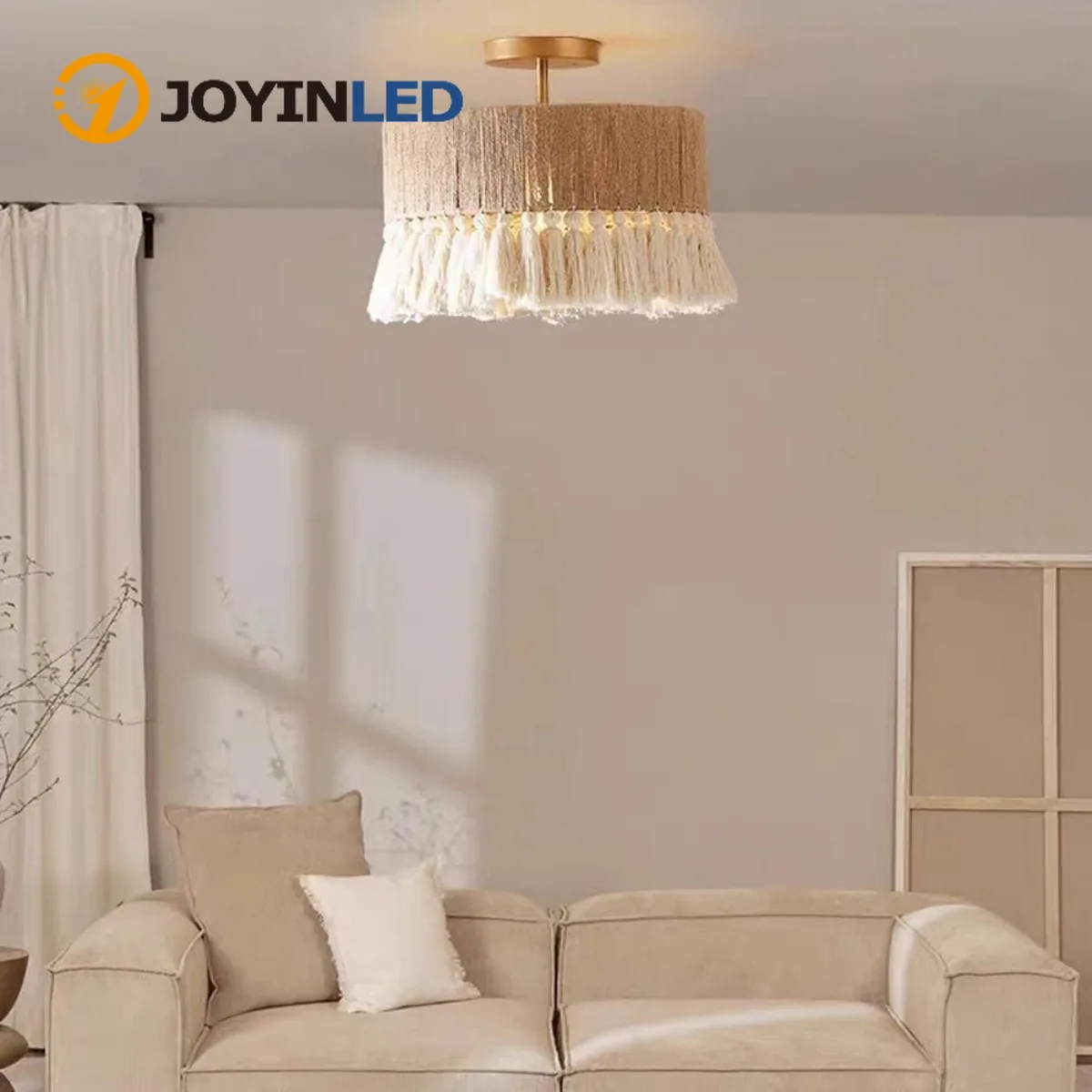 

JOYINLED 30/40/50/60cm Large Boho Ceiling Light Woven Hemp Rope Pendant Light with Tassel for Dining Room Kitchen Island Lamp