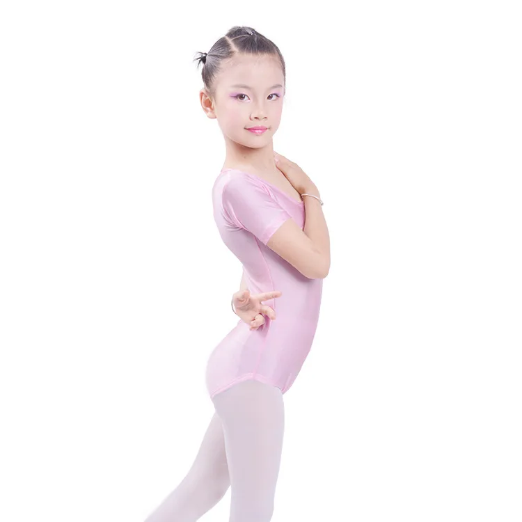 Body de Ballet pour filles, justaucorps de danse bleu blanc pour enfants, vêtements de gymnastique à manches courtes