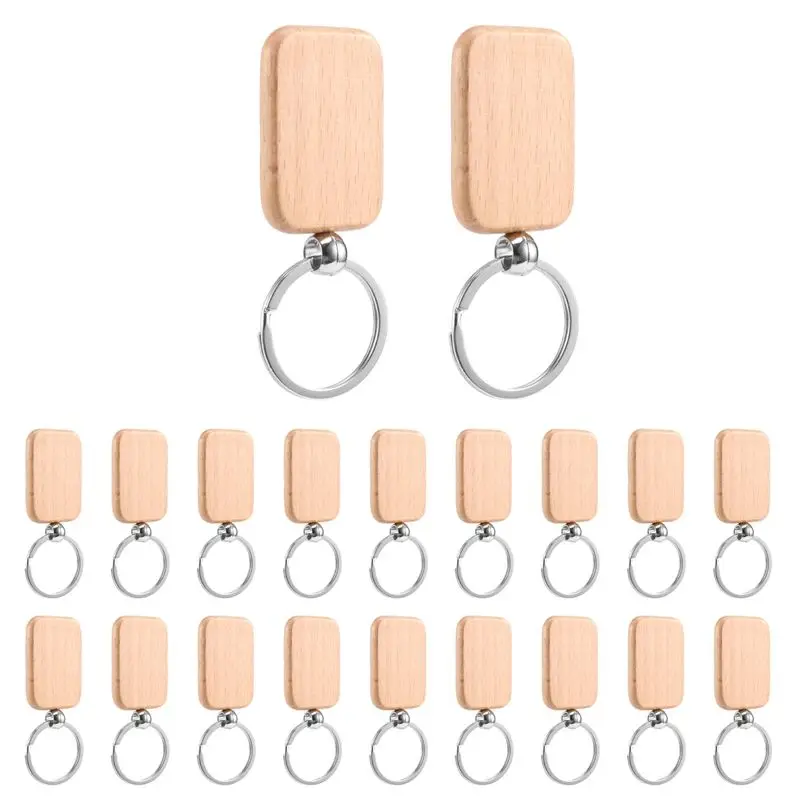 Leading-20Pcs Blank Wooden Wooden Keychain Diy Wooden Keychain Key Tag Anti-Lost Wood Accessories Gift