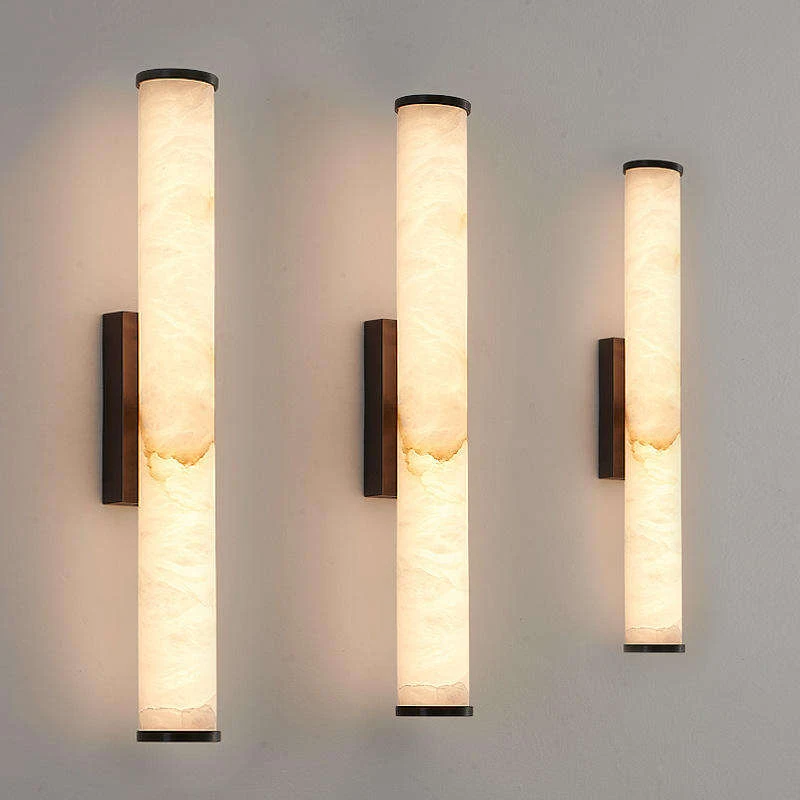 Copper Alabaster LED Warm Light Vertical Wall Lamp Sconce Modern Design Remote Control for Villa Home Hotel Bedroom