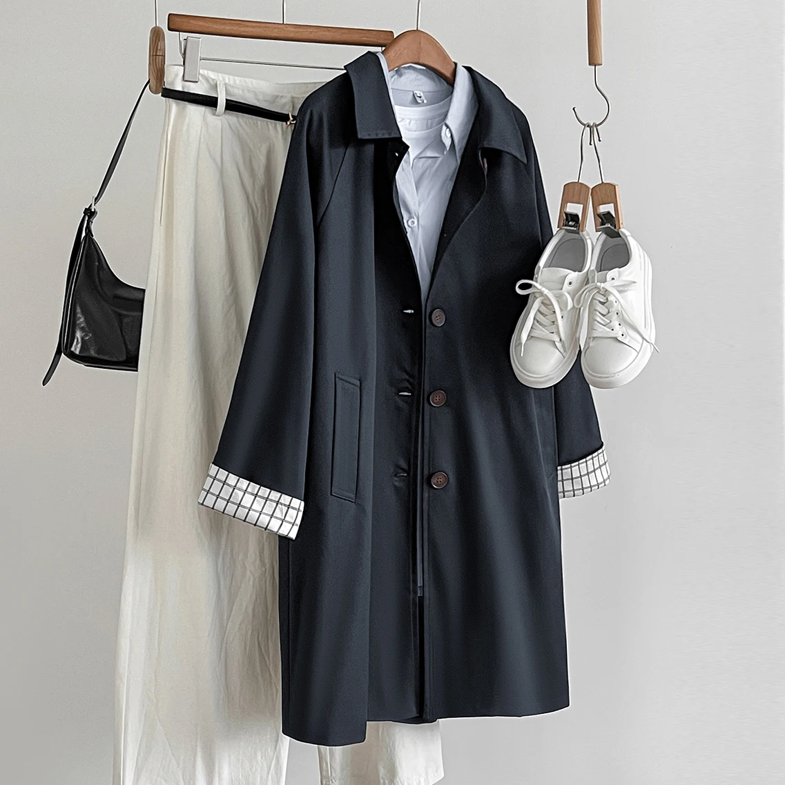 

Women's Mid-Length Coat Jaet Loose Korean Sle Autumn 2025 Faion Thin Polyester Fiber Long Sve Single Button