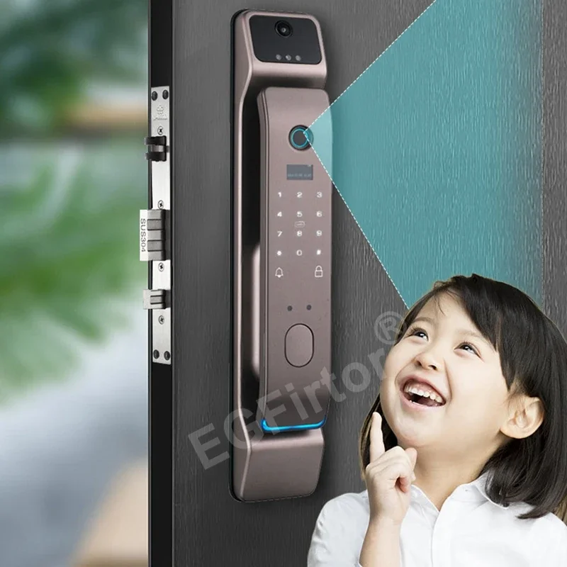 Tuya Face Recognition Fingerprint Lock Security Door With Surveillance Camera Visual Cat Eye Auto Electronic Wifi Smart Lock