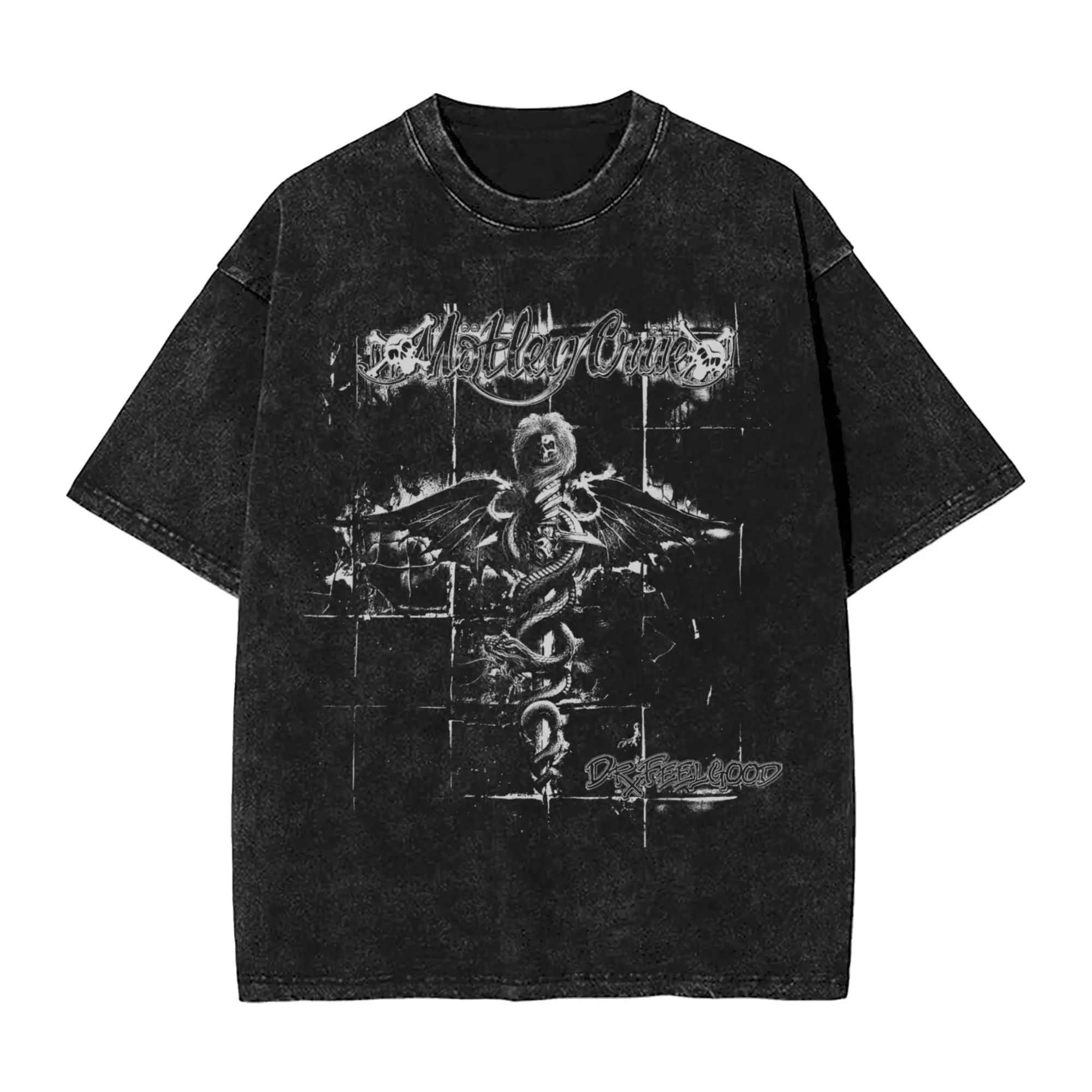 Mötley Crüe Cover Thresh Hold Men's T Shirt Washed  Vintage Tees Short Sleeve Crew Neck T-Shirts 100% Cotton Gift Tops