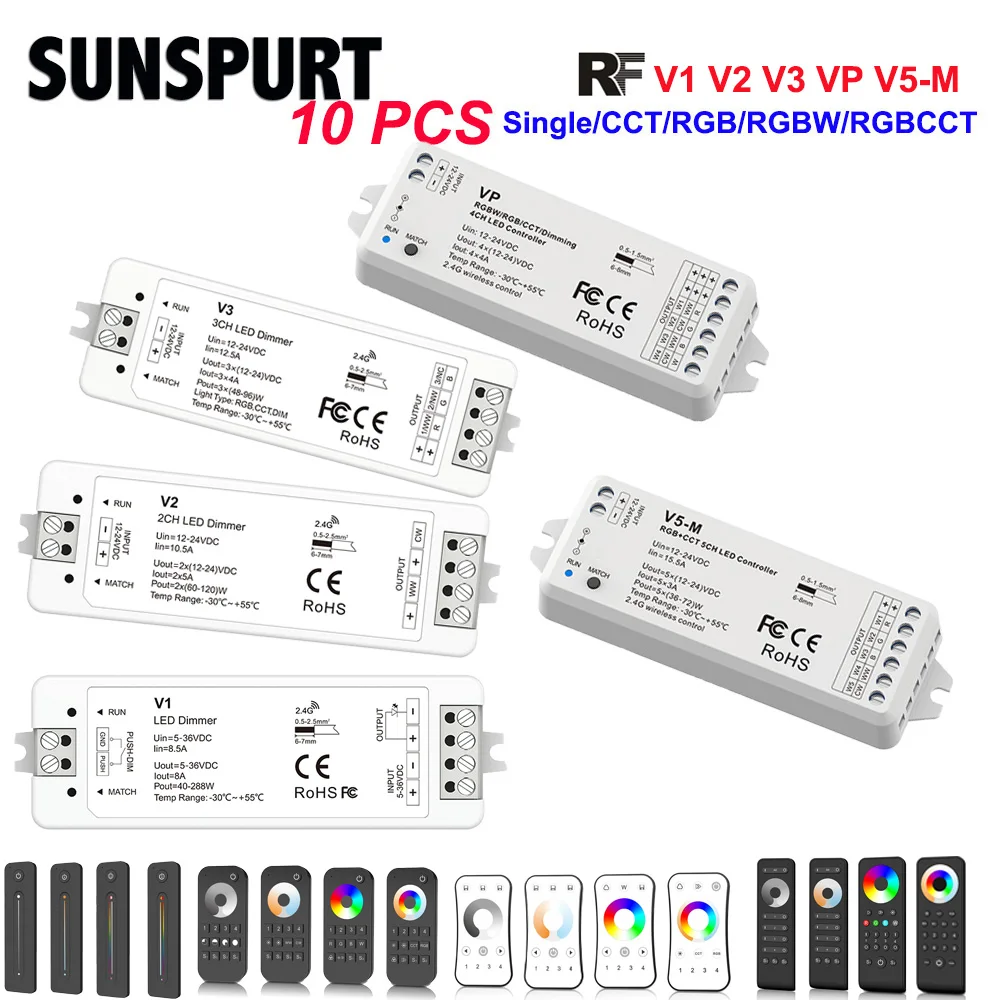 1-10PC V1 V2 V3 VP V5-M Skydance DC12-24V 1-5CH RGBW RGB+CCT DIM Controller 2.4G For Led Strip Light Single Color CCT LED Dimmer