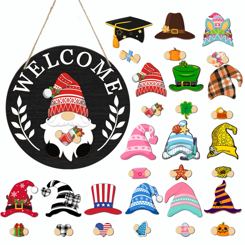 For Home Decor Wooden Gnome with 15 Magnetic Hats and Seasonal Accessories Allowing Easy Swapping for Year Round Festive Look
