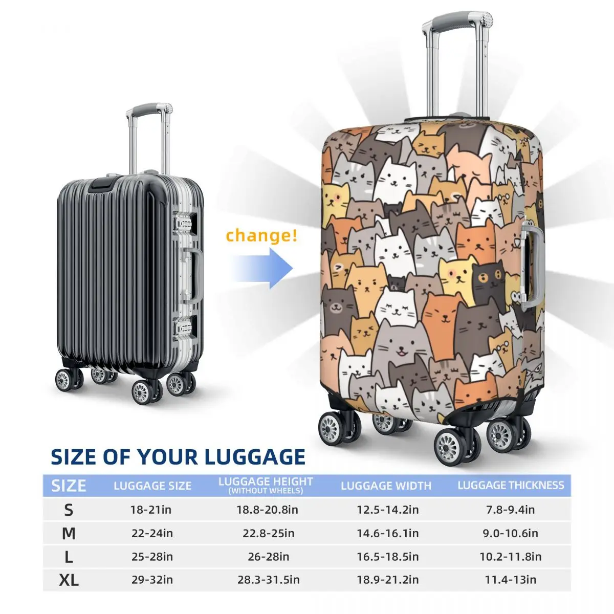 Custom Colorful Cartoon Kitten Cat Luggage Cover Elastic Travel Suitcase Protective Covers Suit For 18-32 inch