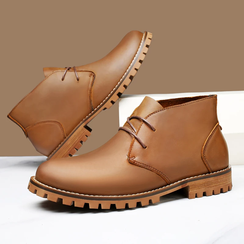 

2025 New Men's Big Yellow Boots Durable Anti - Skid Sole High - Top Chunky Sole Winter Fleece Lined British Work Boots Motorcycl