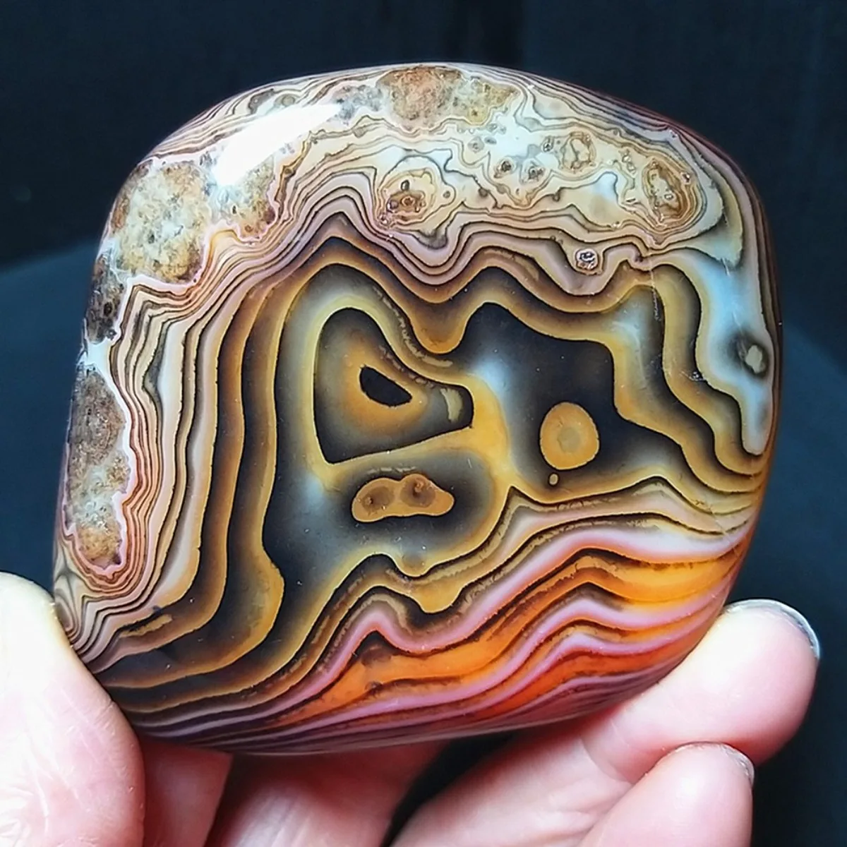 Large Desert Treasure Banded Agate Palm Stone, Polished Tumbled, Nature Made, Terrarium Decor, Natural Stone, Crystal Collection