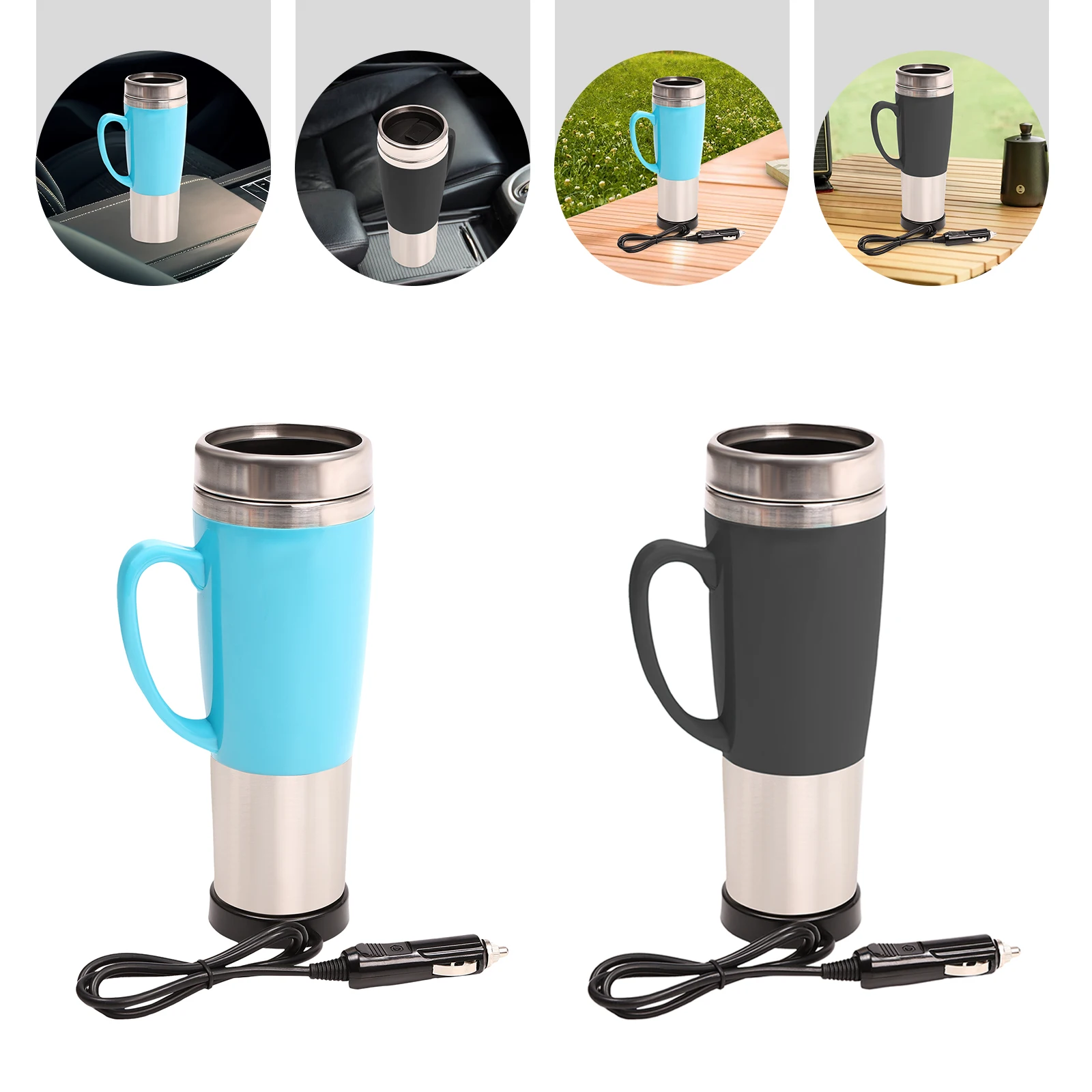 Car Electric Heat Cup 12 V Electric Water Insulated Car Cup Travel Heating Cup Kettle for Hot Coffee Milk Tea (Blue/Black)