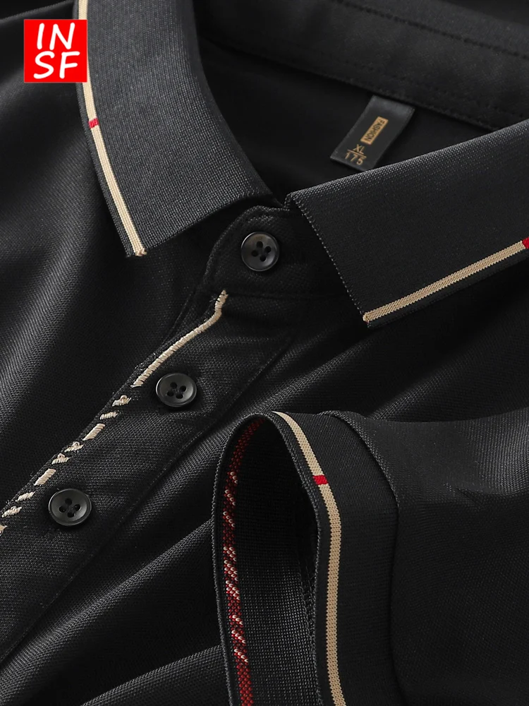 

Элитная мужская футболка с воротником из ледяного шелка, летняя, однотонная, простая, деловая, из смеси полиэстера и спандекса