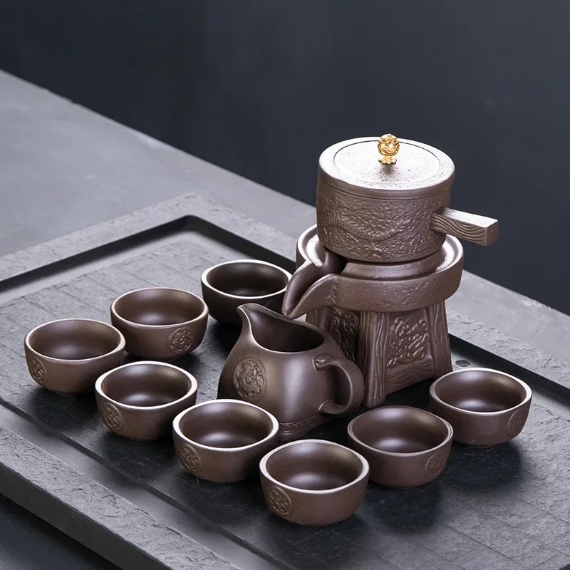 Purple Clay Stone Grinding Semi-automatic Tea Set Creative Kung Fu Tea Hot Sales of Tea Set.Creative Tea Ceremony Supplies Cup