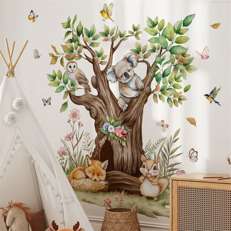 Baby Nursery Tree - Çizgi Film Tarzında Sevimli Tilki, Sincap,