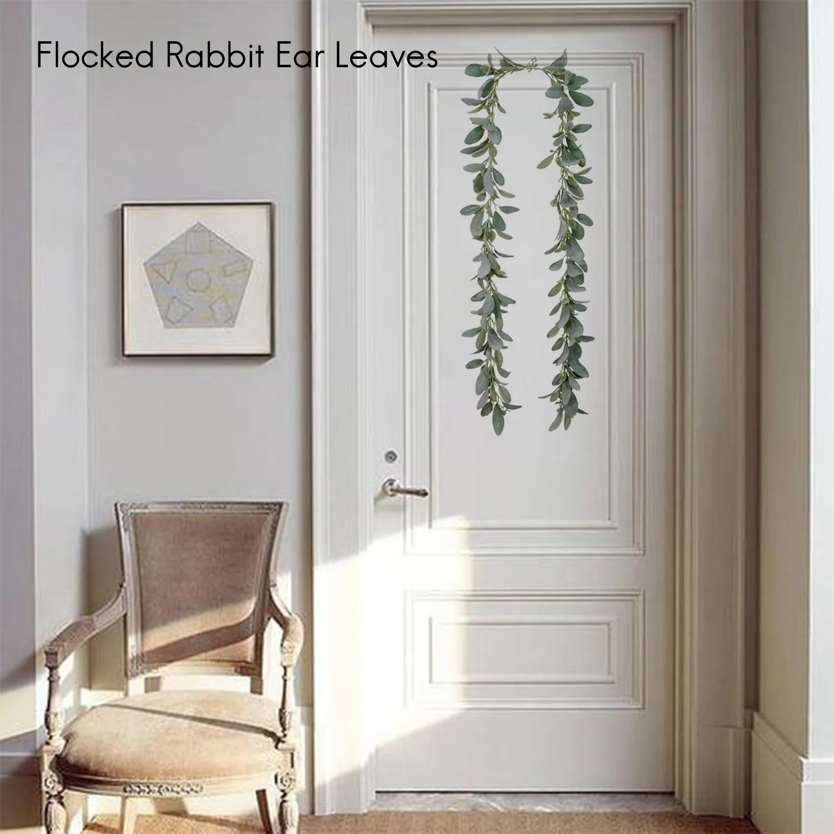 Artificial Flocked Lambs Ear Garland - 2Meter Soft Faux Vine Greenery and Leaves for Farmhouse Mantel Decor