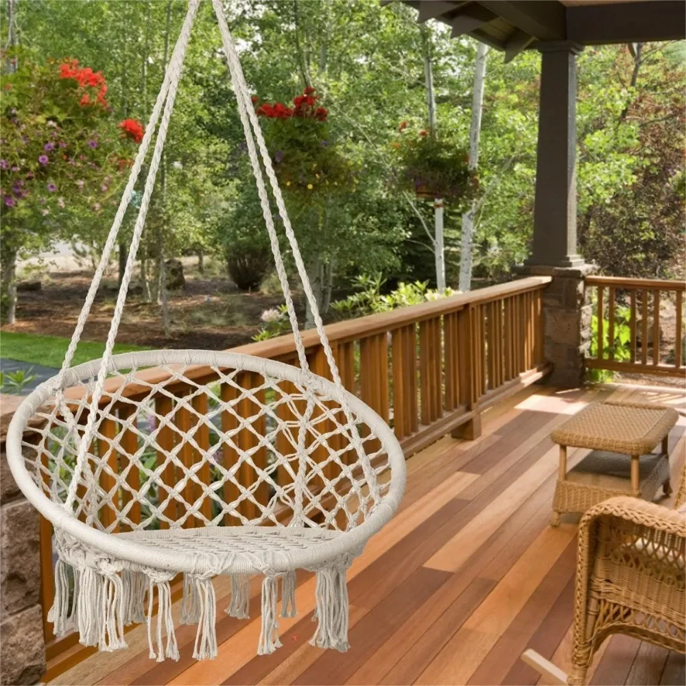 

LED Hanging Chair Light Up Macrame Swing Hammock Chair, w/472" LED Light for Indoor Outdoor Home Patio Deck Yard Gar(NO Stand)