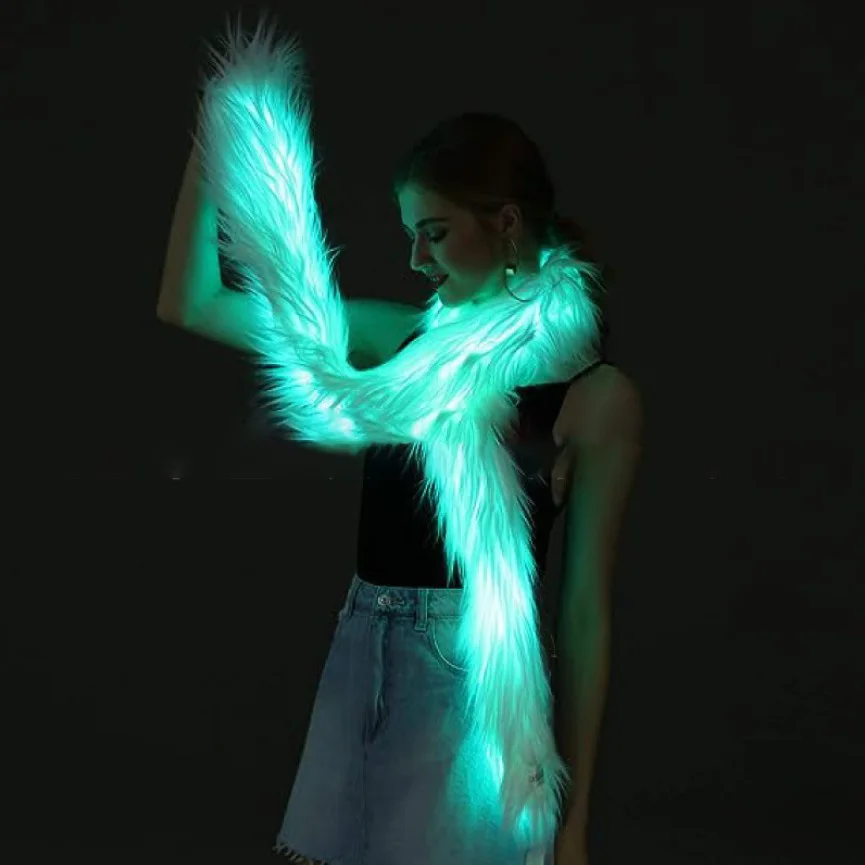 1 قطعة تضيء فو الفراء بواس RGB Led وامض فروي وشاح ل الهذيان الرقص زي حفلة الهالوين عيد الميلاد الديكور الأبيض