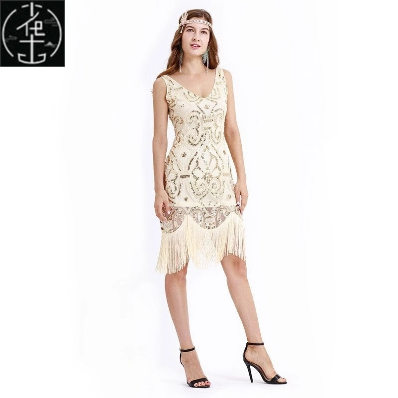 

Летнее платье в стиле ар-деко ретро Гэтсби, с высокой талией, бахромой, средней длины, с волнообразным воротником, из сетчатой ткани, с пятью рукавами