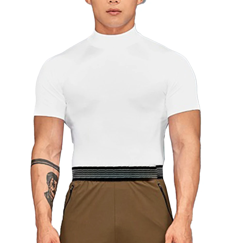 

Casual Outing Mens Casual T Shirt Casual Short Sleeve Tee Fitness Apparel High Neck Design Polyester Spandex Fabric