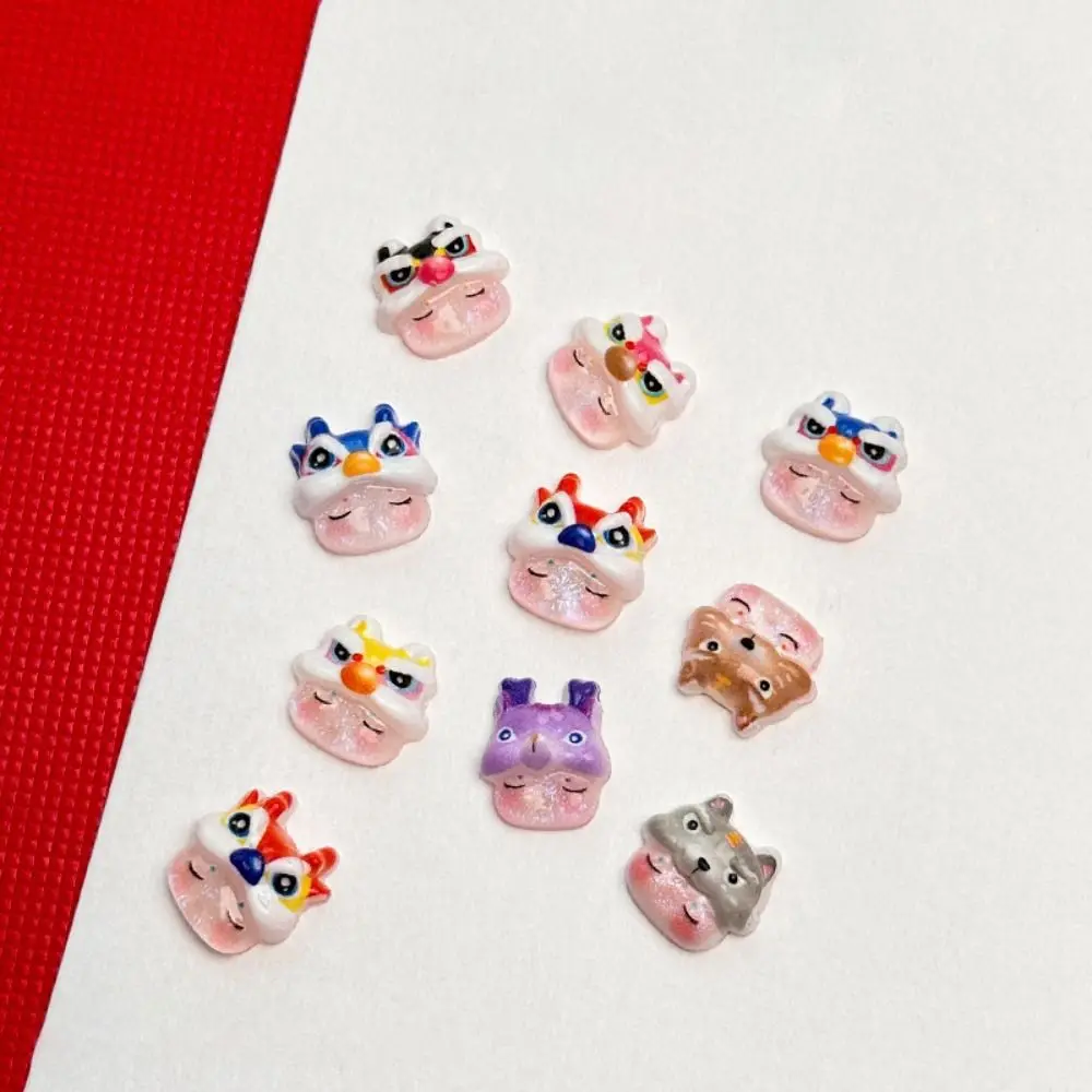 10 Pcs 3D Lion Nail Art Ornament Cute Fashionable New Years Manicure Chinese Style Lion Dance Series