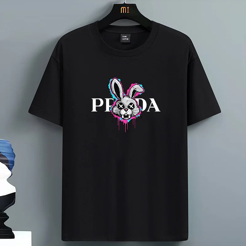 

2025 Summer Men's T-shirt High Quality 100 Cotton Rabbit Printed Loose O-neck Men Short Sleeve Casual For Male T-shirt Top Tee
