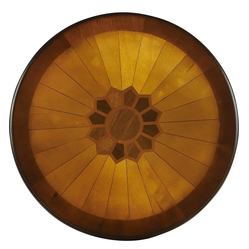 Cherry round accent table with maple inlaid elegant living room furniture