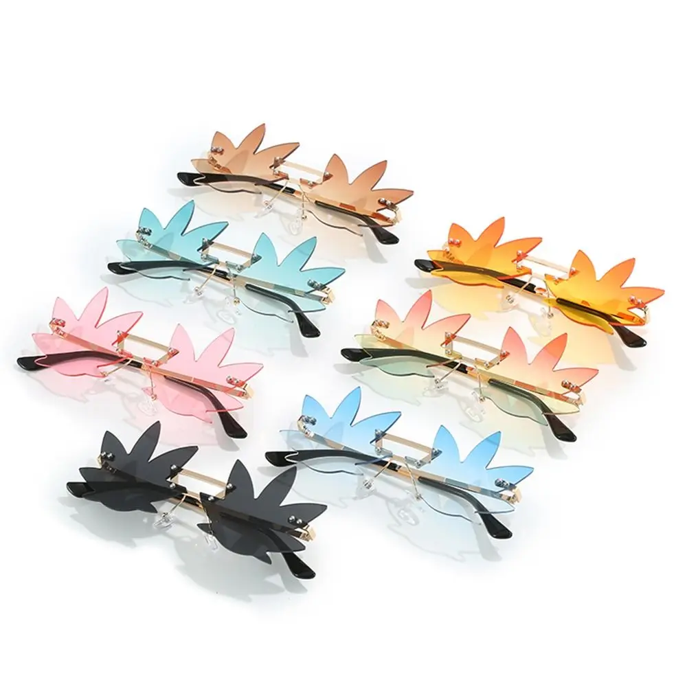 

Rimless Maple Leaf Shape Metal Sunglasses for Women Party Decorative Sun Glasses Men Unique Street Catwalk Prom Eyewear