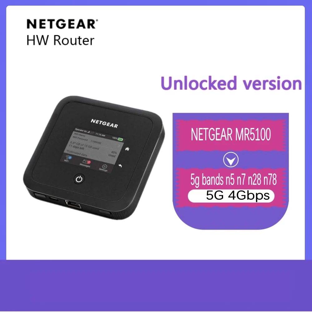 

Unlocked Netgear Nighthawk MR5100 Netgear M5 Mobile Hotspot mmWave Sub6 WiFi6 5g band n5 n7 n28 n78