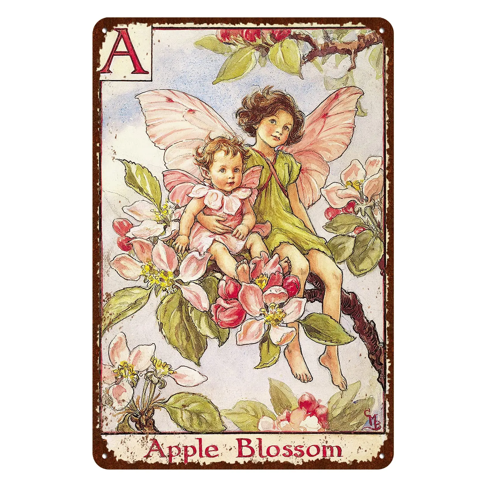 Flower Fairy Signs Vintage Garden Tin Signs Apple Blossom Fairy - Letter A Wall Decor Metal Signs - Retro Fairy Garden Decor es