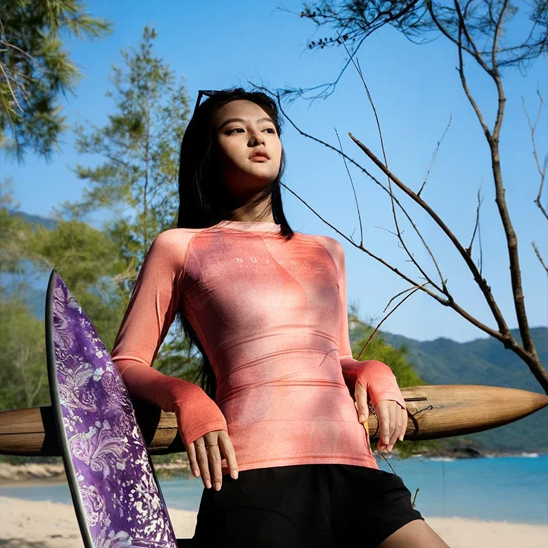 Nu-June Rash Guard Women Three Piece Set Long Sleeve Rashguard Quick Dry Surf Swimwear with Shorts Beach Swimsuit Outdoor Sport