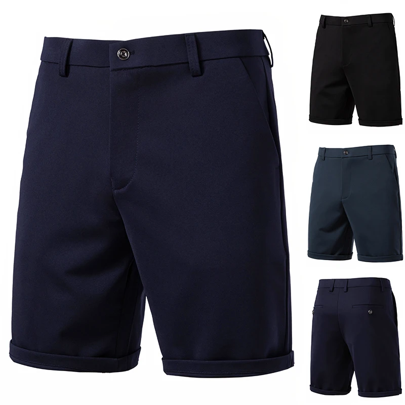 Mens Business Chino Shorts Single Button Waist Belt Loops Stretch Wrinkle Resistant Formal Casual Summer Bottoms