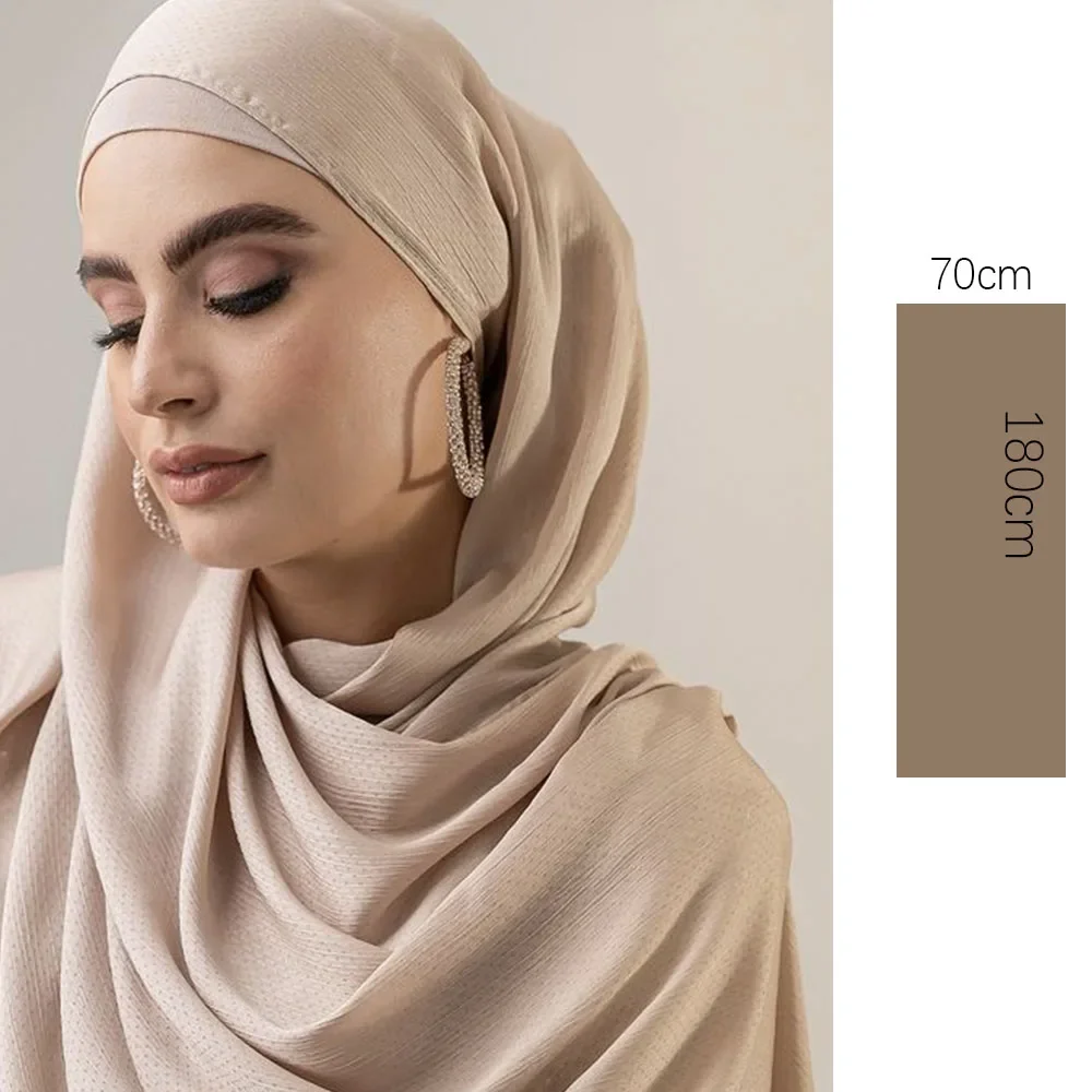 

Women Muslim Satin Silk Hjiabs Crepe Crinkle Hijab Soft Silk Headband Scarf Textured Satin Headscarf Wraps Turban 180X70CM