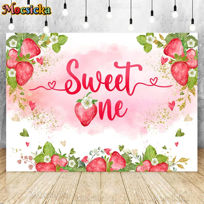 

Sweet One Strawberry Birthday Party Photography Backdrops Newborn Baby Shower Background Girl Cake Smash Photo Studio Photocall